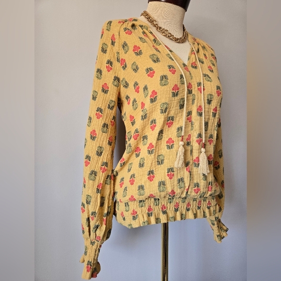 Porridge Anthropologie Elizabeth Floral Yellow Peasant Blouse. Size XS - Picture 3 of 14